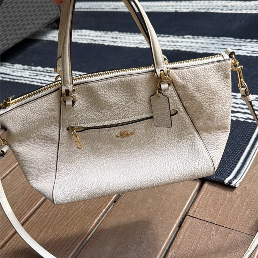 Coach Pebbled Leather Satchel in Pearl/Gold